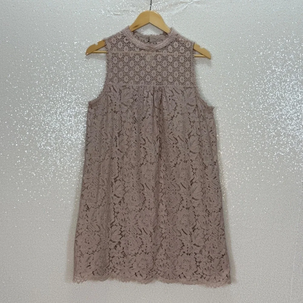 Xhilaration Lace Sleeveless Dress XL Taupe Blush Floral Crochet Mock Neck Boho